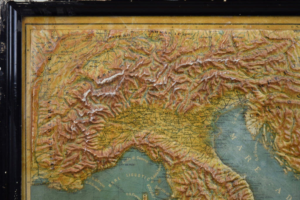 1889 Map of Italy in 3D Relief - Antique Map