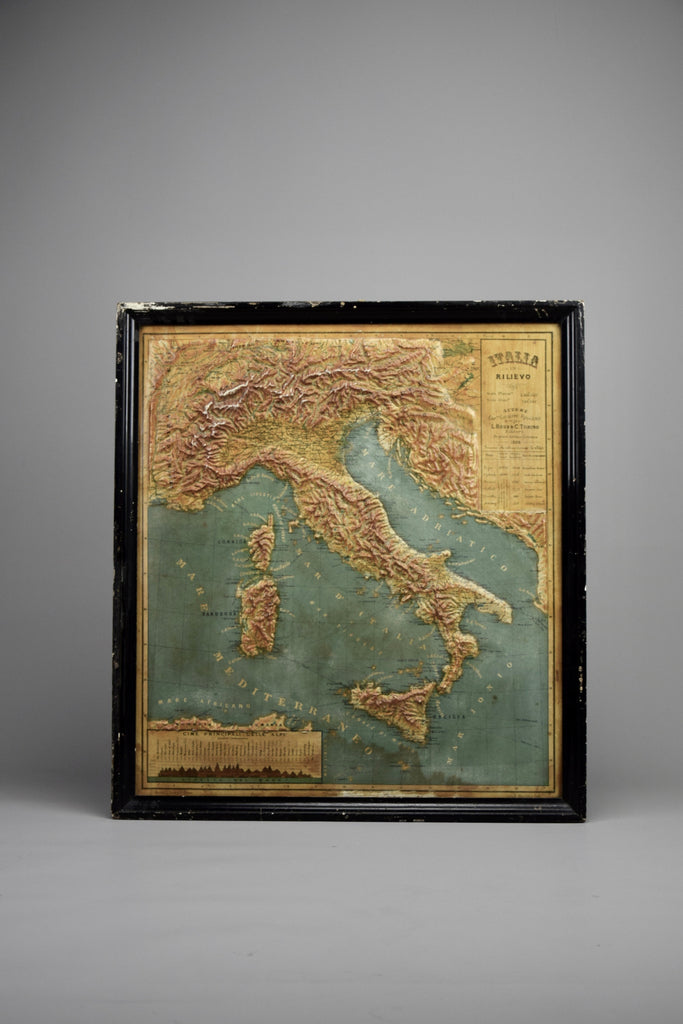 1889 Map of Italy in 3D Relief - Antique Map