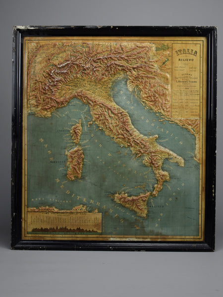 1889 Map of Italy in 3D Relief - Antique Map