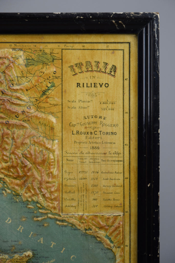 1889 Map of Italy in 3D Relief - Antique Map