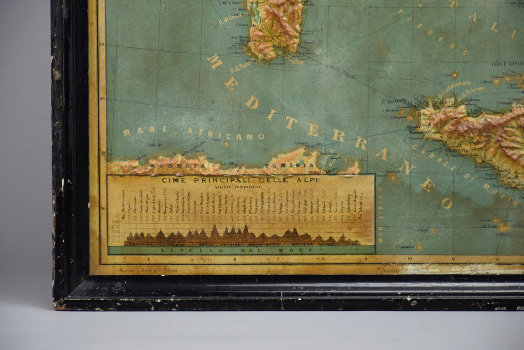 1889 Map of Italy in 3D Relief - Antique Map