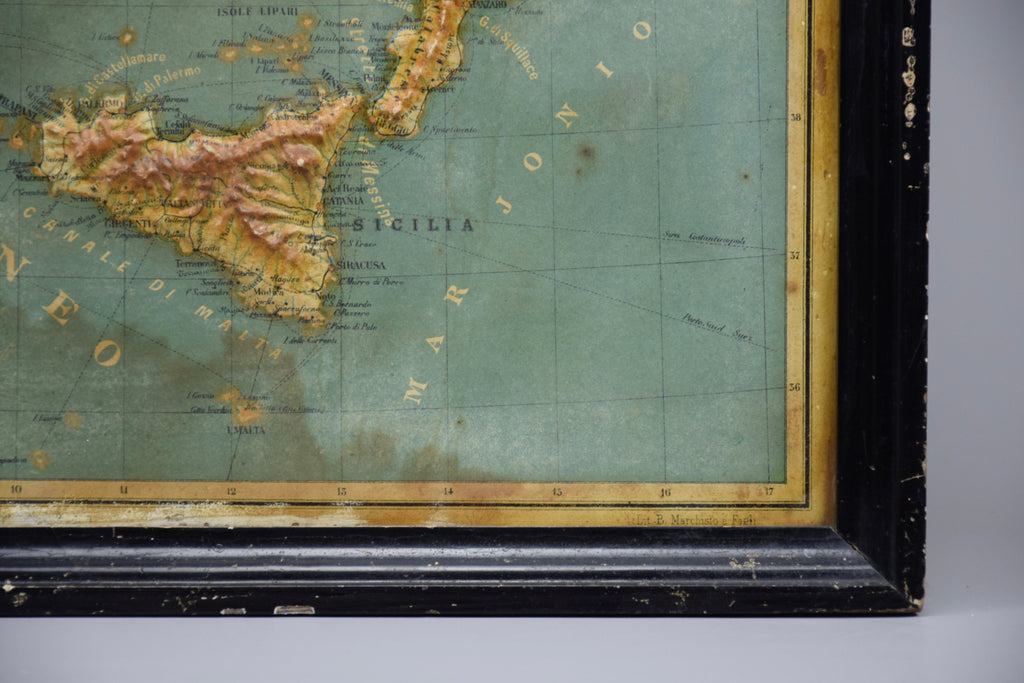 1889 Map of Italy in 3D Relief - Antique Map