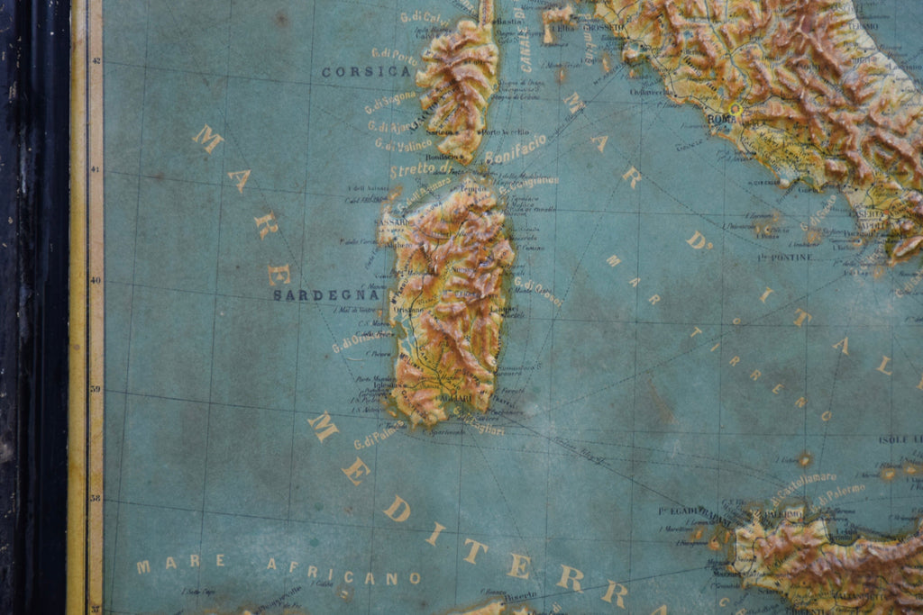 1889 Map of Italy in 3D Relief - Antique Map