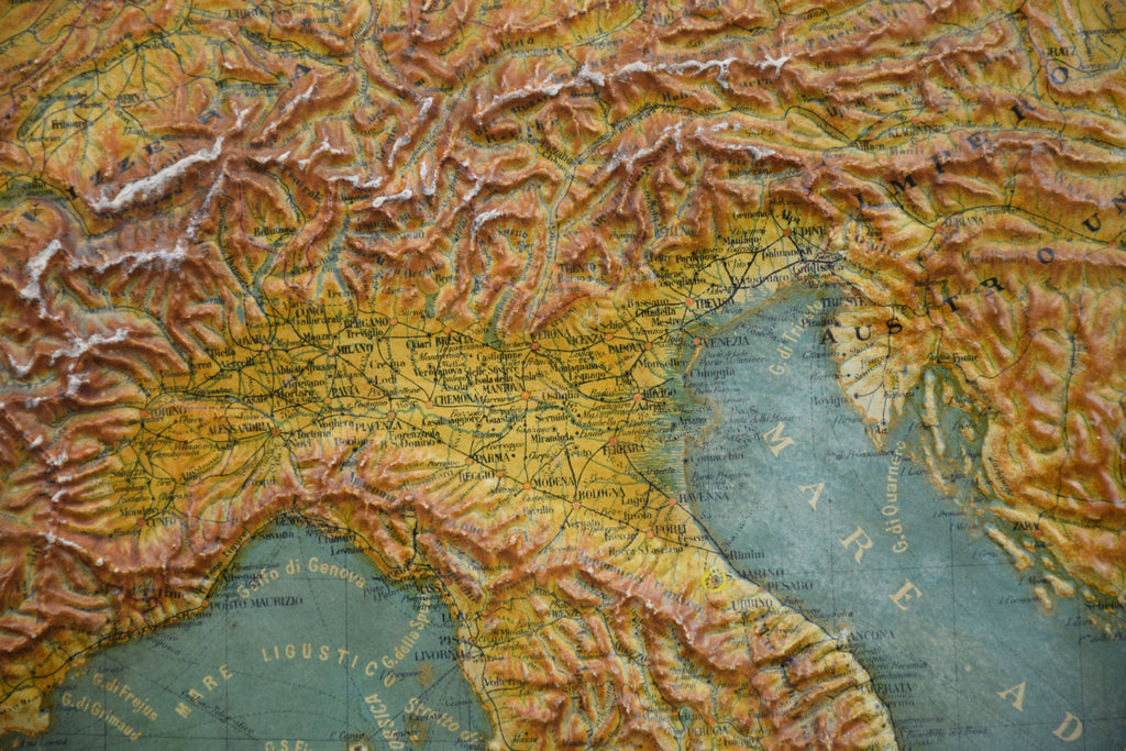 1889 Map of Italy in 3D Relief - Antique Map
