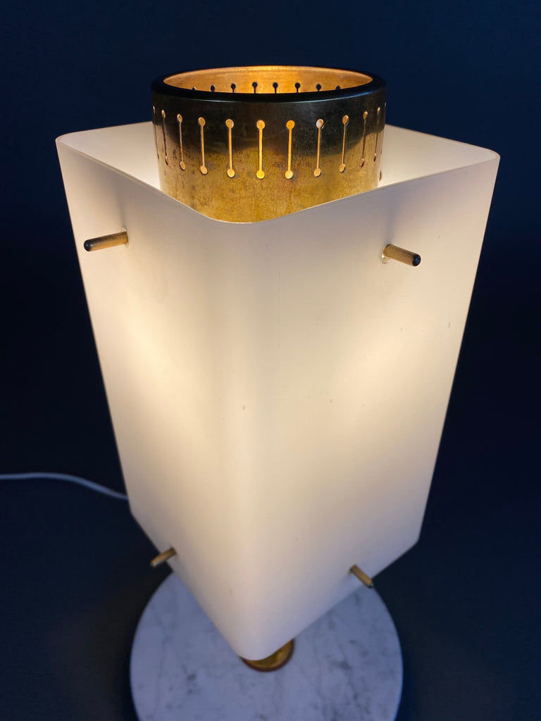 1960s Glass Brass & Carrara Marble Table Lamp Attributed to Stilnovo - Lighting