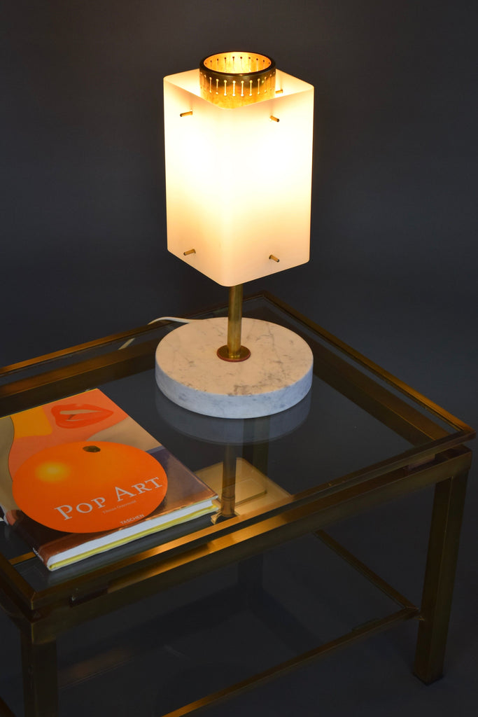 1960s Glass Brass & Carrara Marble Table Lamp Attributed to Stilnovo - Lighting