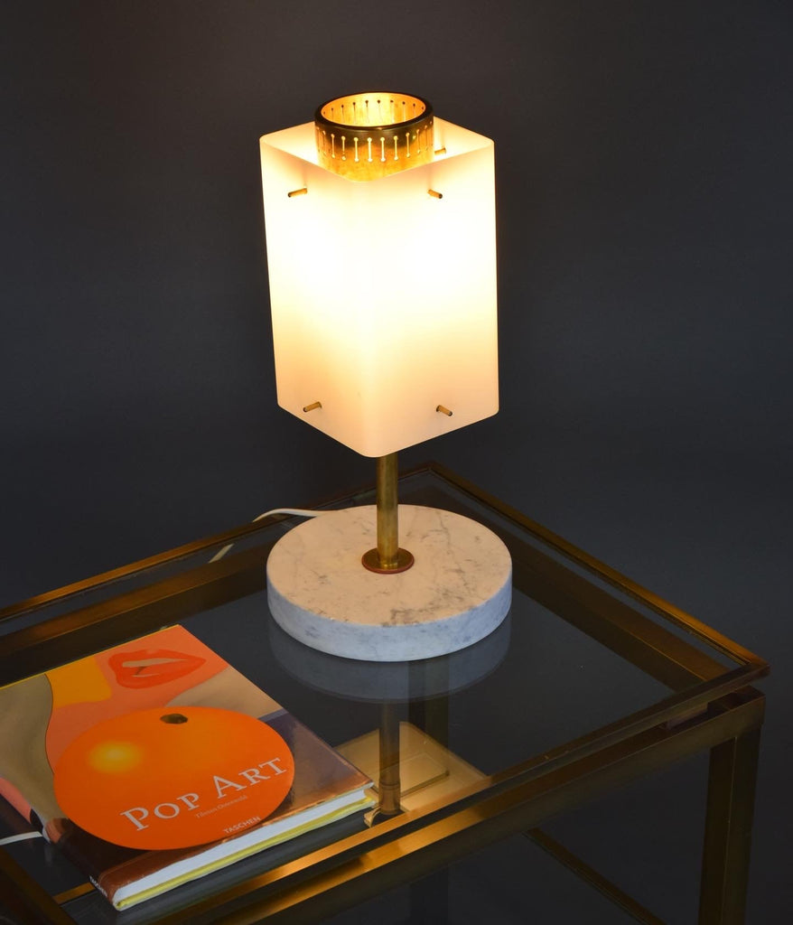 1960s Glass Brass & Carrara Marble Table Lamp Attributed to Stilnovo - Lighting