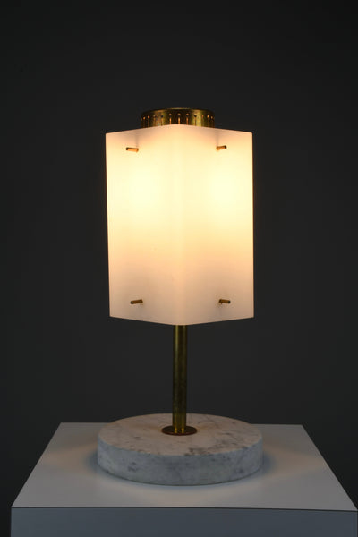 1960s Glass Brass & Carrara Marble Table Lamp Attributed to Stilnovo - Lighting