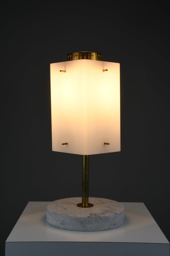 1960s Glass Brass & Carrara Marble Table Lamp Attributed to Stilnovo - Lighting