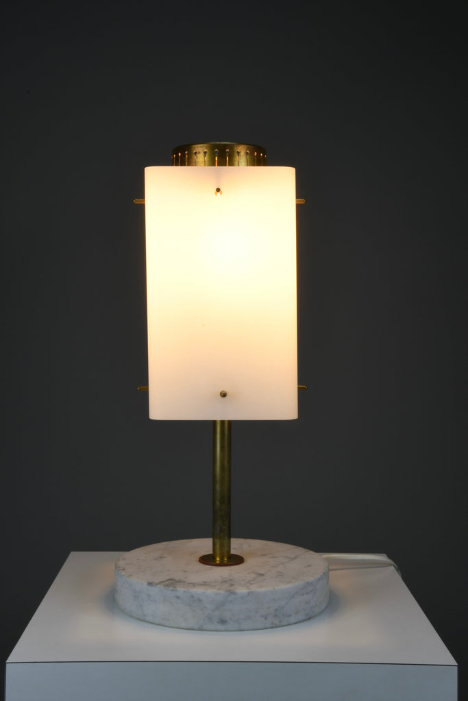 1960s Glass Brass & Carrara Marble Table Lamp Attributed to Stilnovo - Lighting