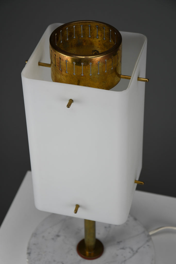 1960s Glass Brass & Carrara Marble Table Lamp Attributed to Stilnovo - Lighting