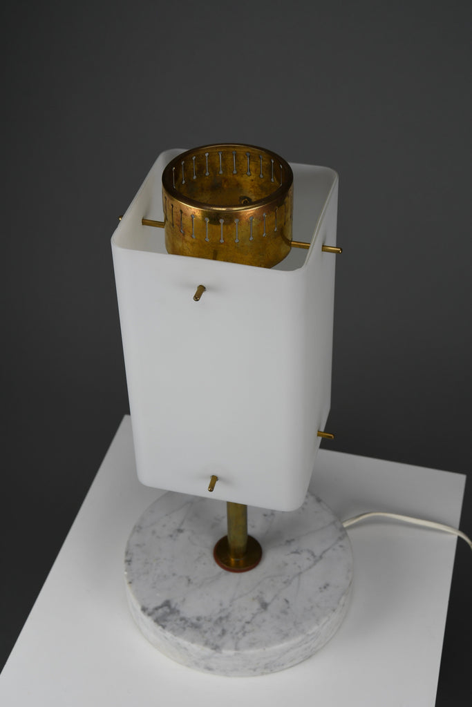 1960s Glass Brass & Carrara Marble Table Lamp Attributed to Stilnovo - Lighting