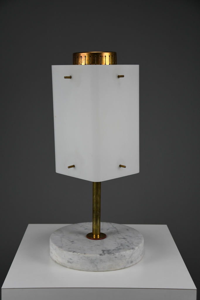 1960s Glass Brass & Carrara Marble Table Lamp Attributed to Stilnovo - Lighting