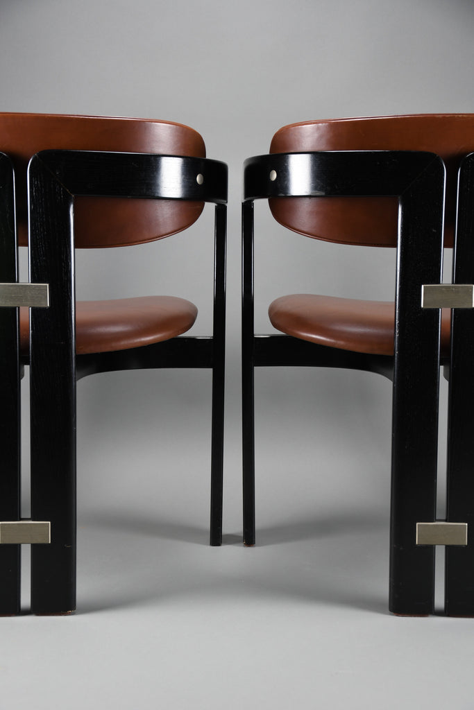 1960s Pamona armchair by Augusto Savini for Pozzi Italy – sculptural black lacquer & cognac leather - Furniture