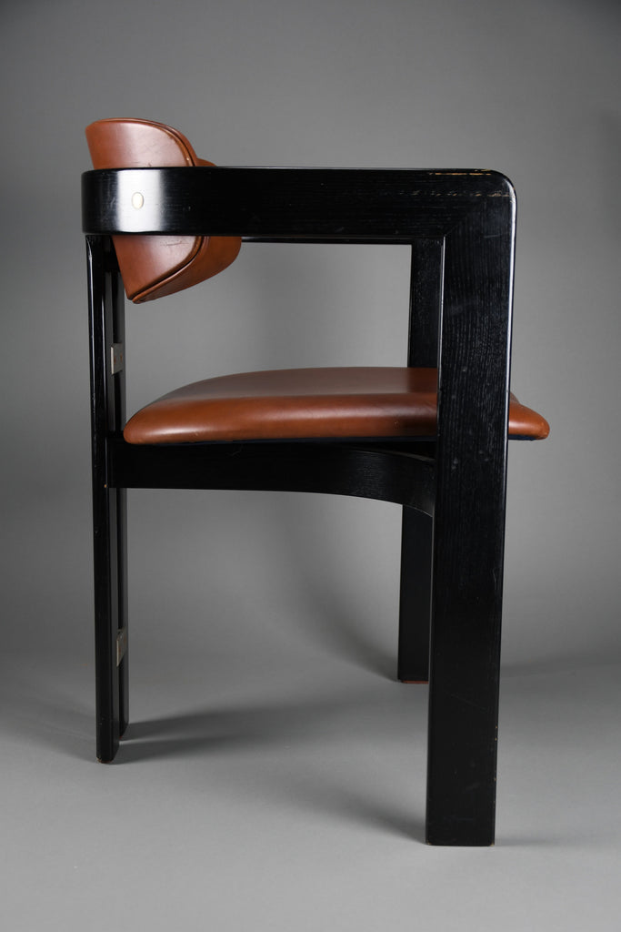 1960s Pamona armchair by Augusto Savini for Pozzi Italy – sculptural black lacquer & cognac leather - Furniture