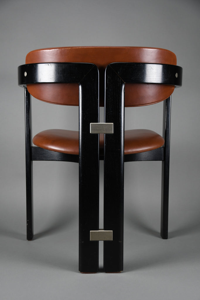 1960s Pamona armchair by Augusto Savini for Pozzi Italy – sculptural black lacquer & cognac leather - Furniture