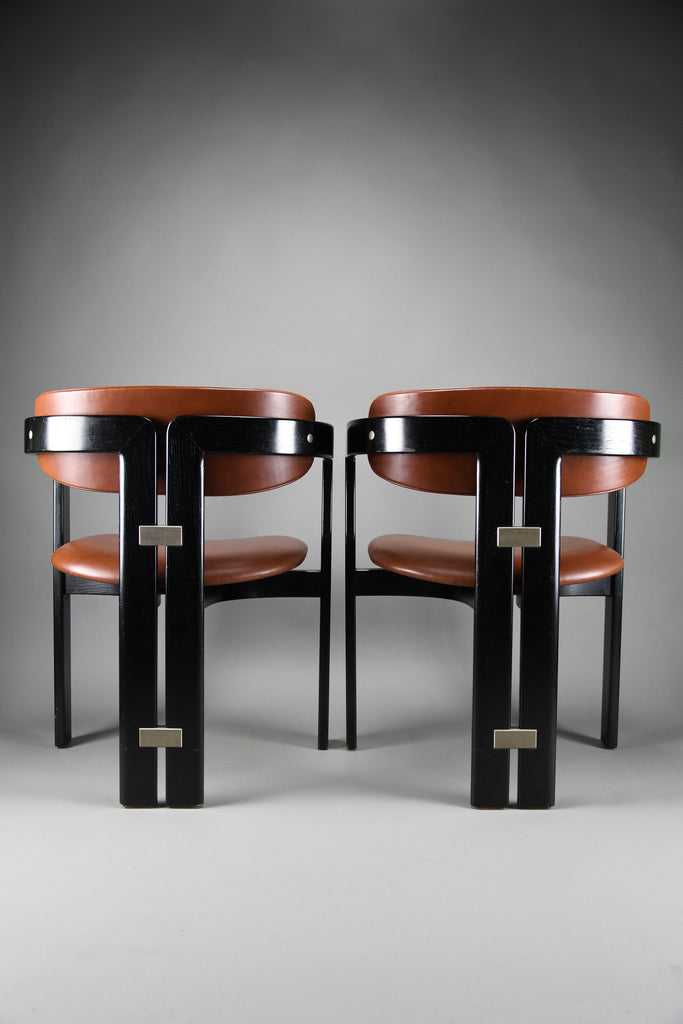 1960s Pamona armchair by Augusto Savini for Pozzi Italy – sculptural black lacquer & cognac leather - Furniture