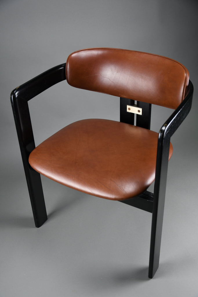 1960s Pamona armchair by Augusto Savini for Pozzi Italy – sculptural black lacquer & cognac leather - Furniture