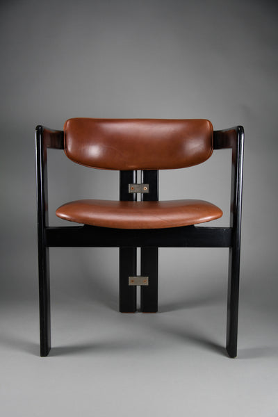 1960s Pamona armchair by Augusto Savini for Pozzi Italy – sculptural black lacquer & cognac leather - Furniture