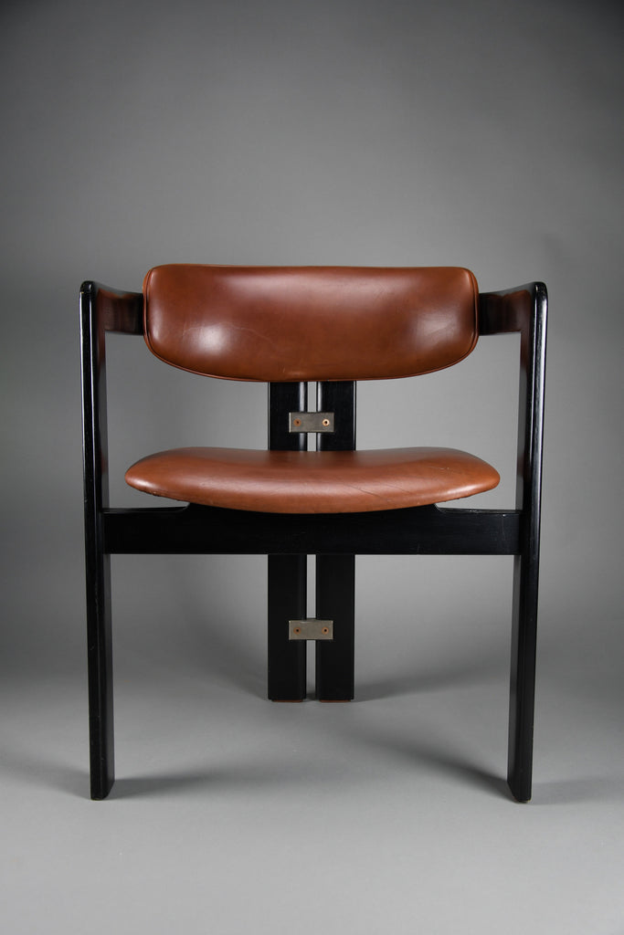 1960s Pamona armchair by Augusto Savini for Pozzi Italy – sculptural black lacquer & cognac leather - Furniture