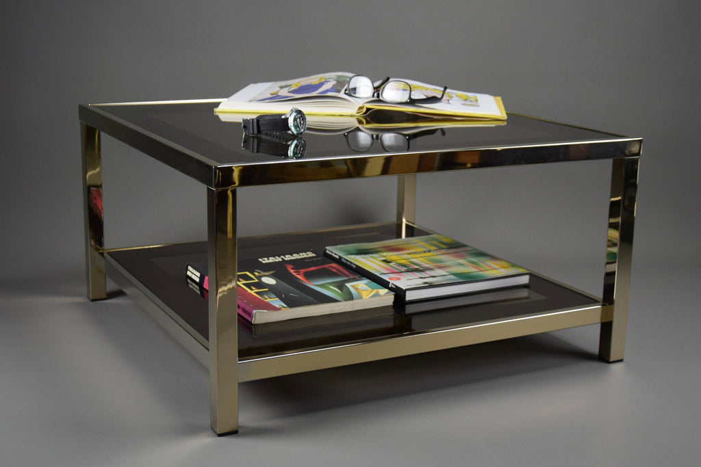 23-Karat gold plated 1970s BelgoChrom two tier coffee table - Coffee Table