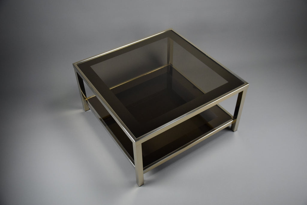 23-Karat gold plated 1970s BelgoChrom two tier coffee table - Coffee Table