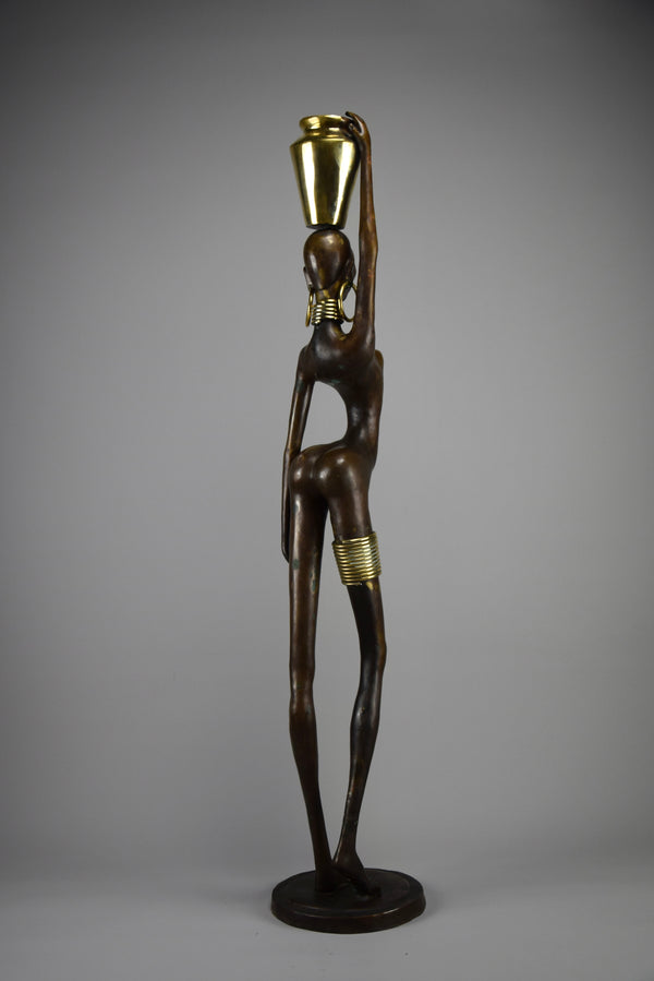 Exquisite Brass and Copper Mid Century Modern African Female Sculpture