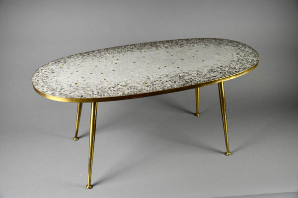 Berthold Muller Oval Grey Glass Mosaic Coffee Table with Gold Highlights