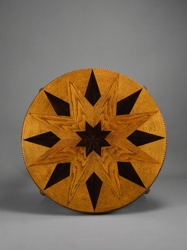 Round Art Deco Side Table with Jatoba Fineer Inlays