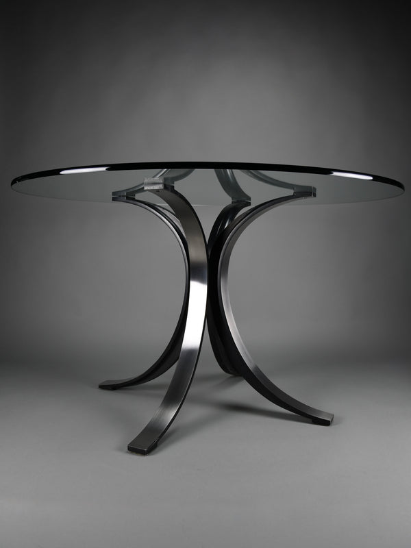 Osvaldo Borsani T69 dining table for Tecno, Italy, 1960s – original round fumé glass top, 120 cm