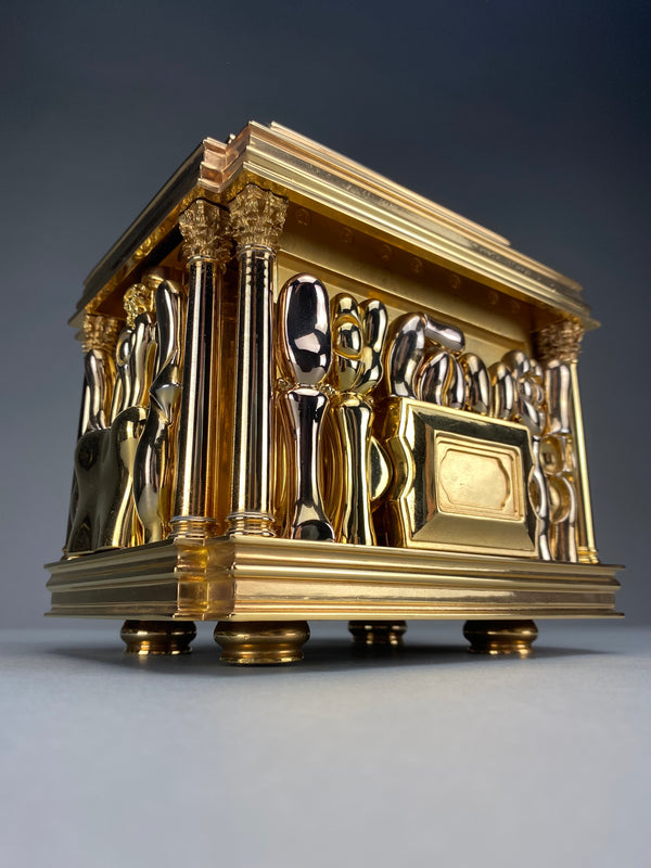Miguel Berrocal “Il Cofanetto” (Opus 123) 1969–1975 — complete 88-piece gold-plated Zamak dining set for two, homage to Romeo & Juliet and the city of Verona
