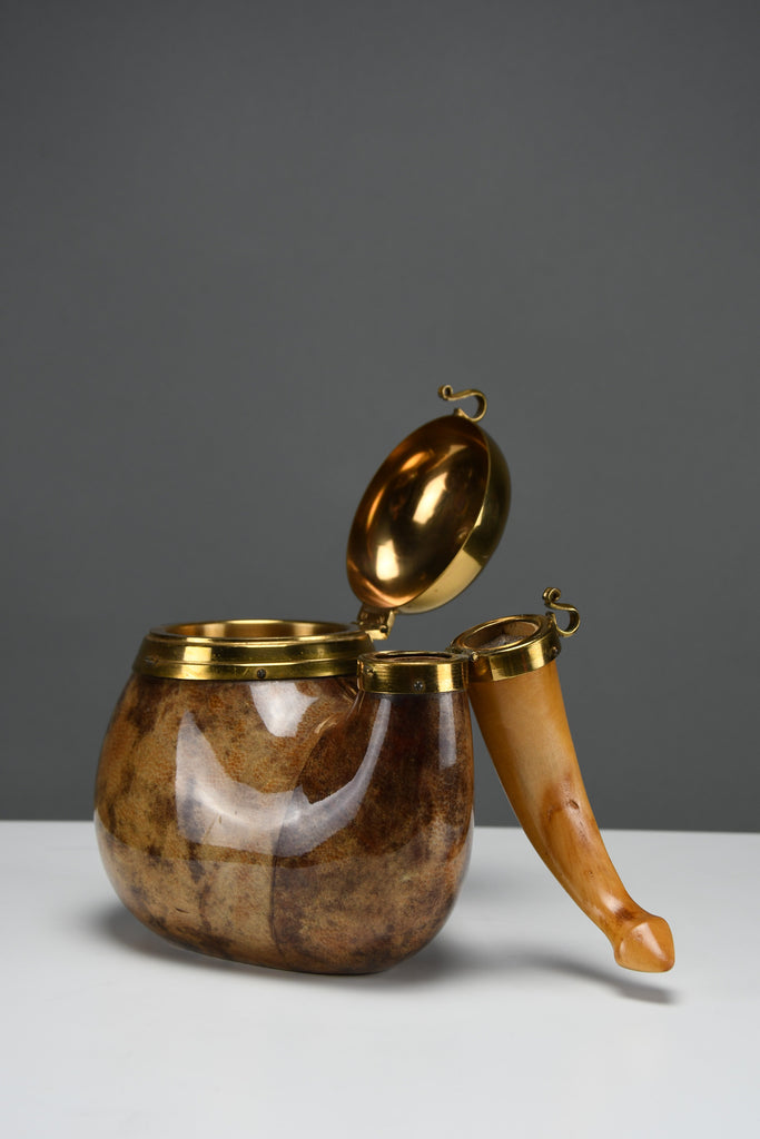 Aldo Tura for Macabo pipe-form tobacco & match box lacquered goatskin and brass Italy 1950s - Collectibles