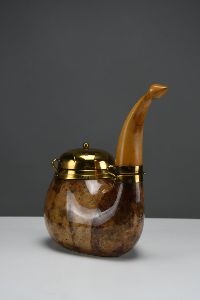 Aldo Tura for Macabo pipe-form tobacco & match box lacquered goatskin and brass Italy 1950s - Collectibles
