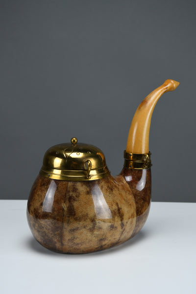 Aldo Tura for Macabo pipe-form tobacco & match box lacquered goatskin and brass Italy 1950s - Collectibles