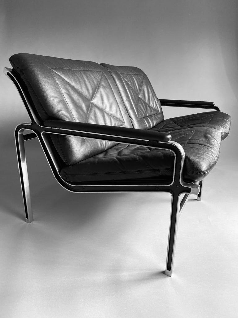 Andre Vanden Beuck Aluminium and Black Leather Sofa - Furniture