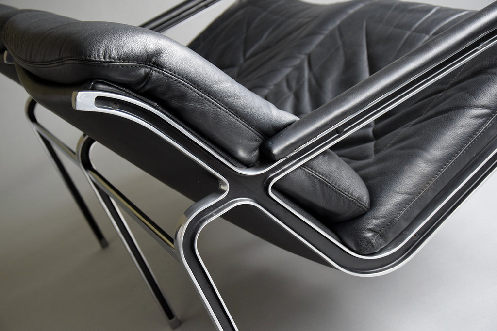 Andre Vanden Beuck Aluminium and Black Leather Sofa - Furniture