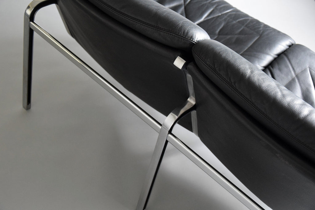 Andre Vanden Beuck Aluminium and Black Leather Sofa - Furniture