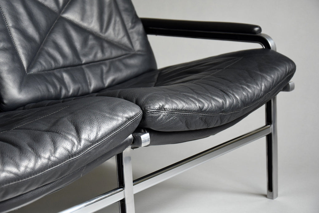 Andre Vanden Beuck Aluminium and Black Leather Sofa - Furniture