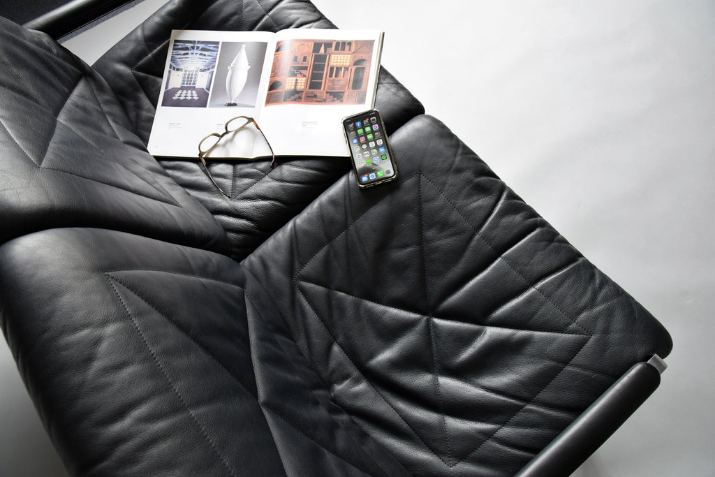 Andre Vanden Beuck Aluminium and Black Leather Sofa - Furniture