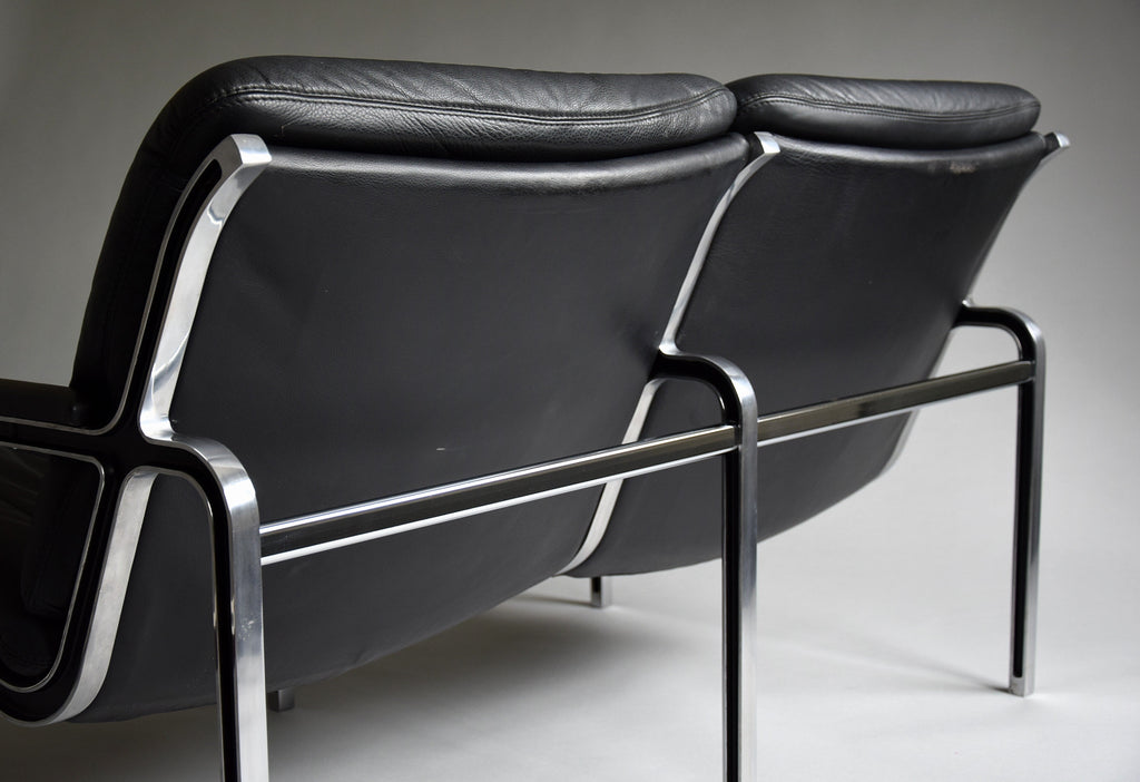 Andre Vanden Beuck Aluminium and Black Leather Sofa - Furniture