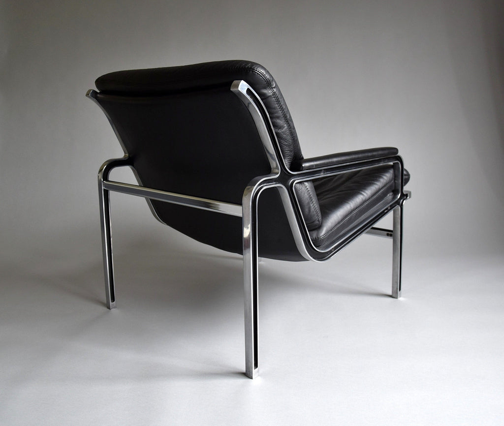 Andre Vanden Beuck Mid-Century Modern Black Leather Lounge Chair - Furniture