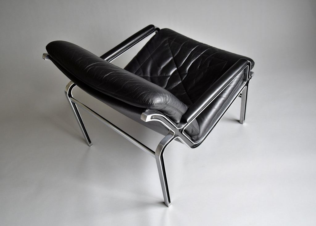 Andre Vanden Beuck Mid-Century Modern Black Leather Lounge Chair - Furniture