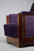 Art Deco Jatoba Wood and Purple Velvet Lounge Chair - Furniture