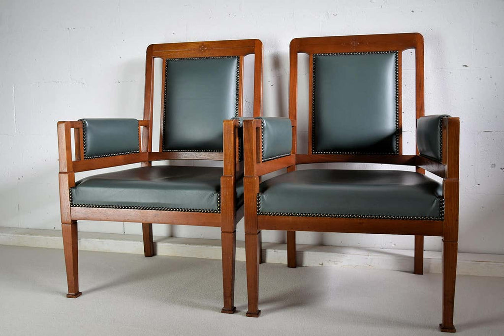 Art Nouveau Green and Brown Armchairs - Furniture