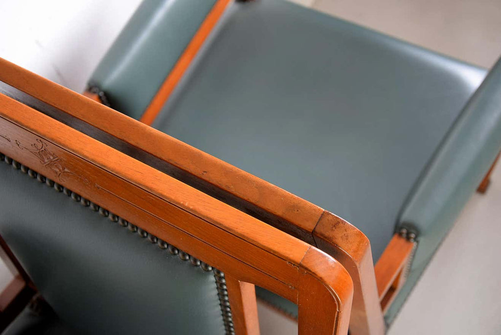 Art Nouveau Green and Brown Armchairs - Furniture