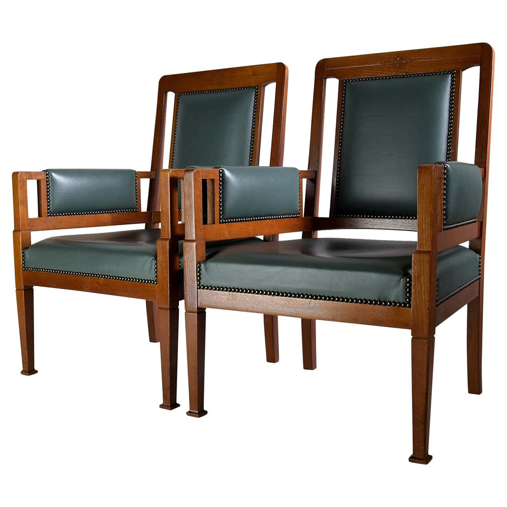 Art Nouveau Green and Brown Armchairs - Furniture
