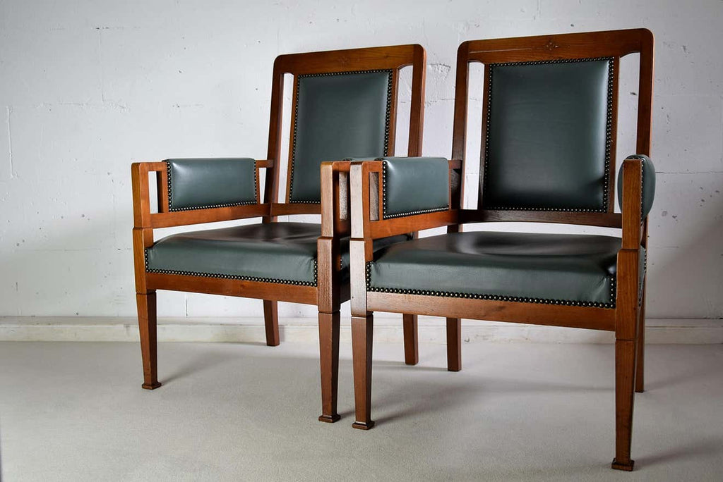 Art Nouveau Green and Brown Armchairs - Furniture