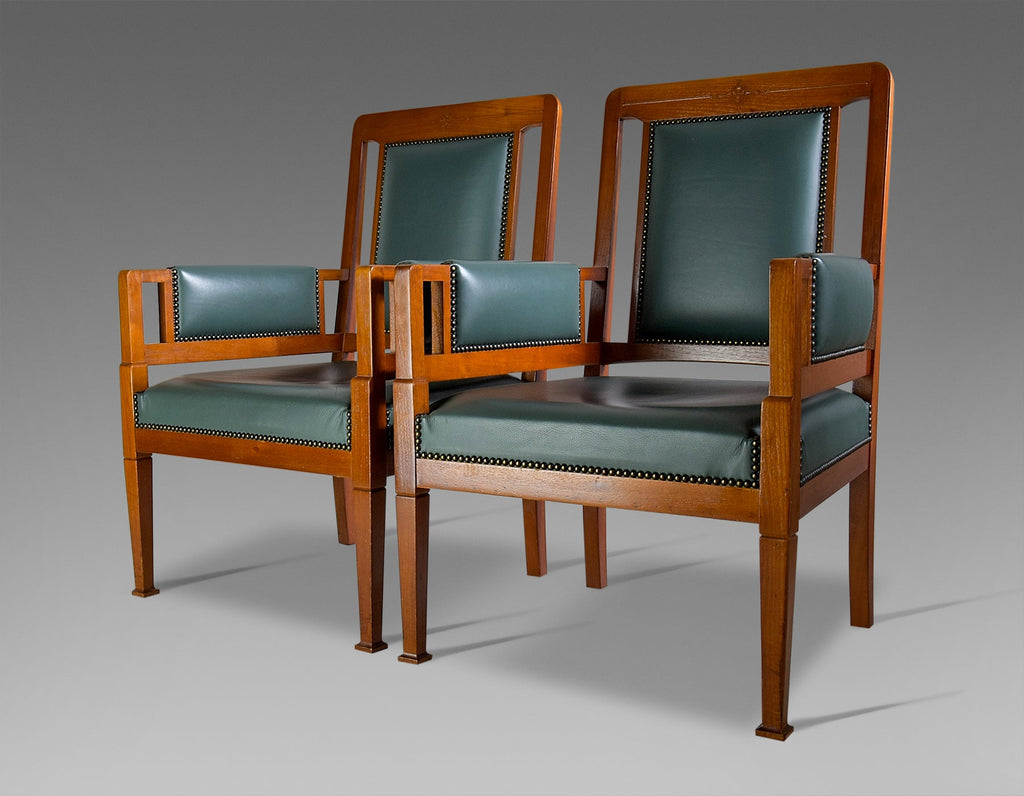 Art Nouveau Green and Brown Armchairs - Furniture