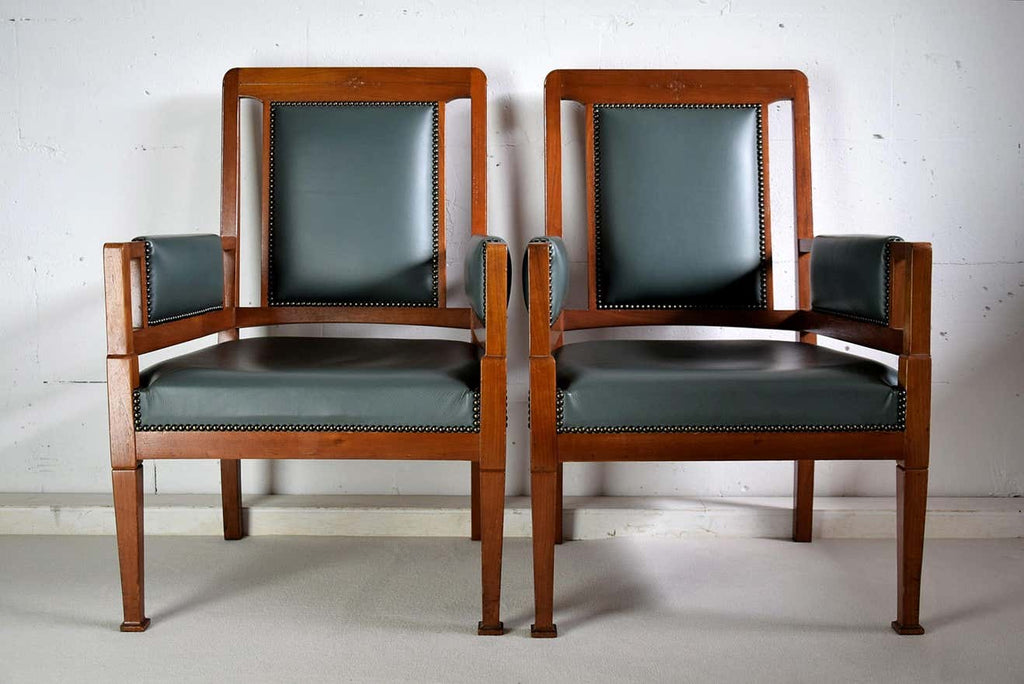 Art Nouveau Green and Brown Armchairs - Furniture