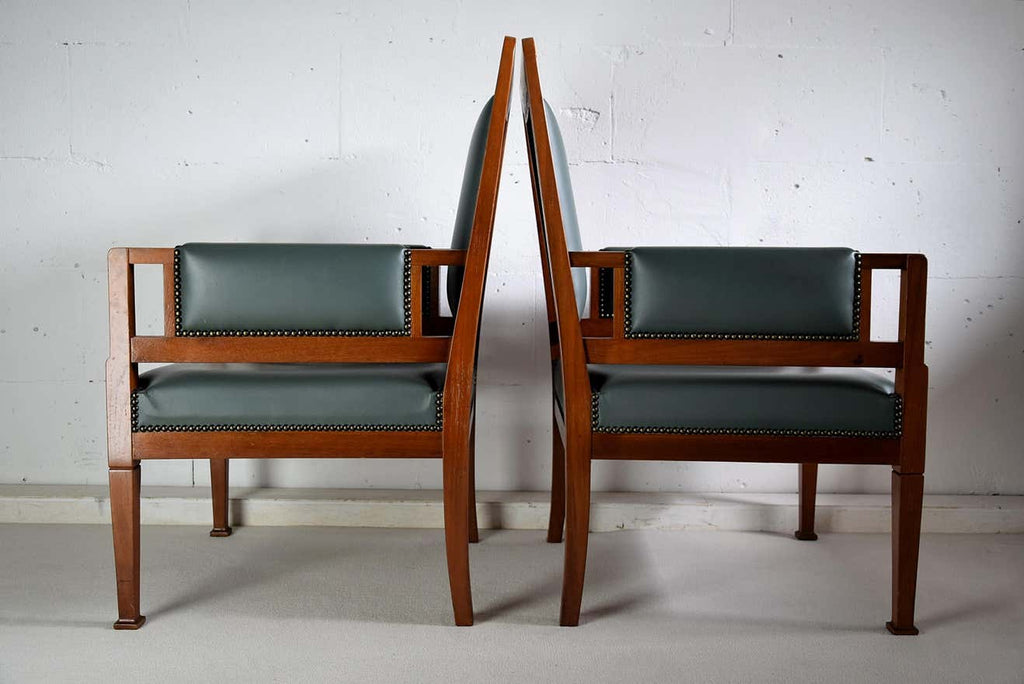 Art Nouveau Green and Brown Armchairs - Furniture